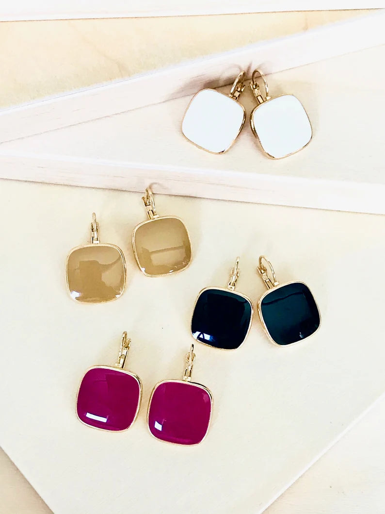 White square earrings