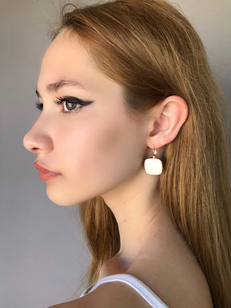 White square earrings