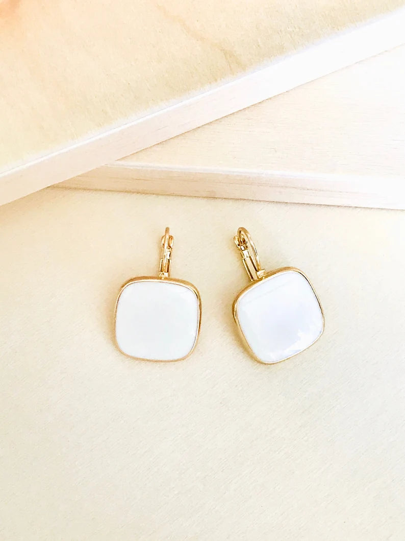 White square earrings