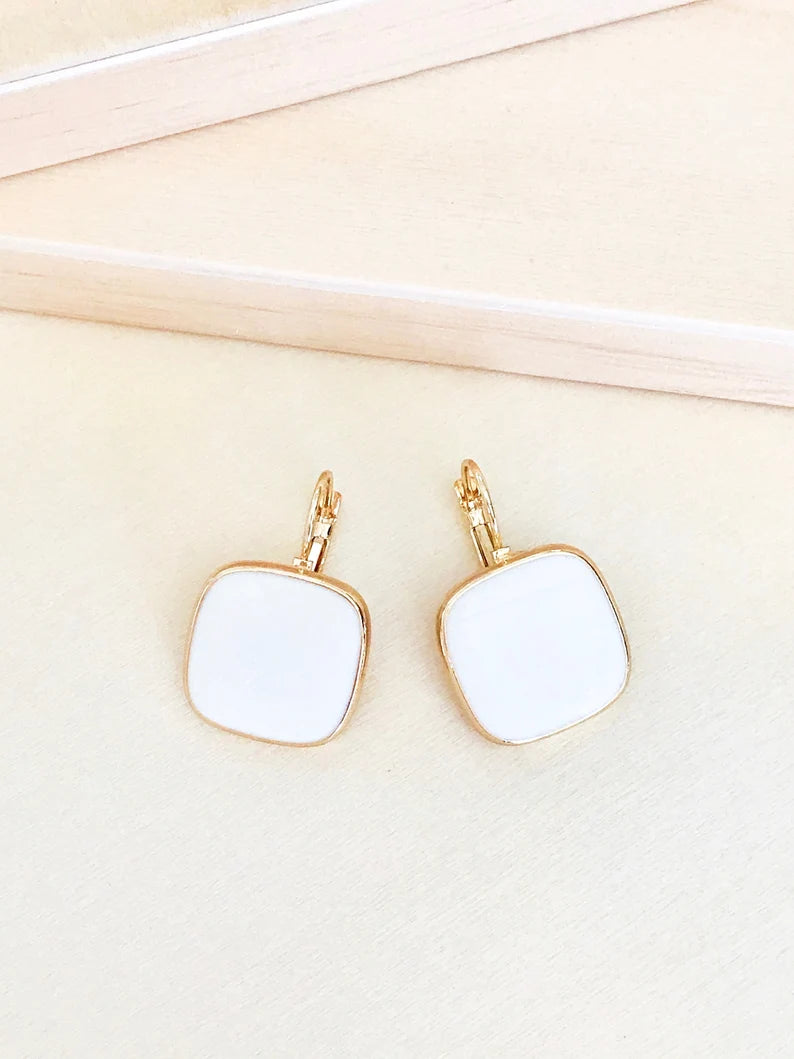 White square earrings