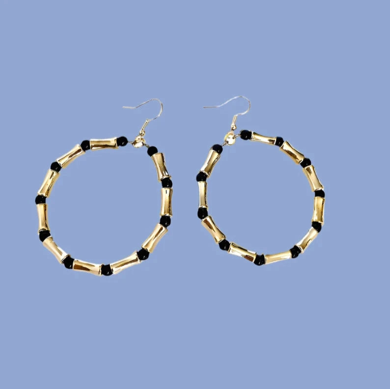 Black and gold statement hoop earrings