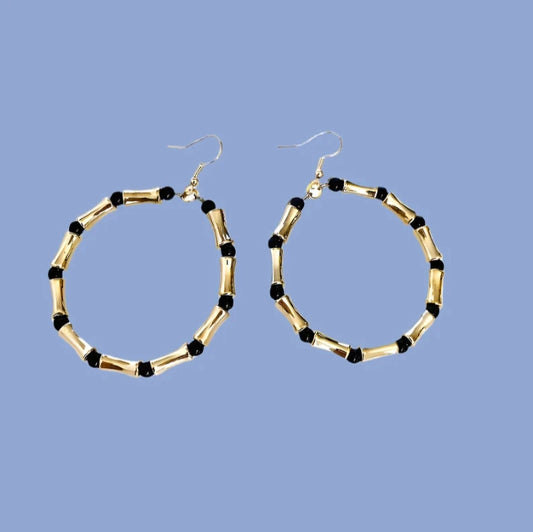 Black and gold statement hoop earrings