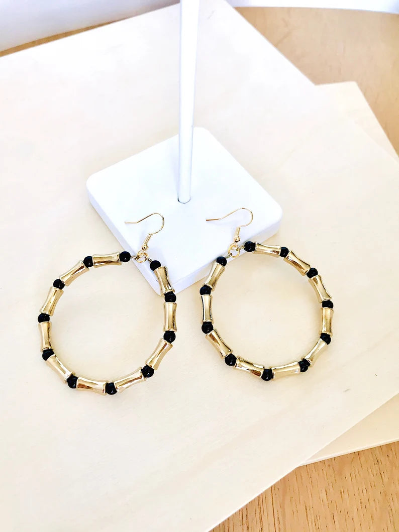 Black and gold statement hoop earrings