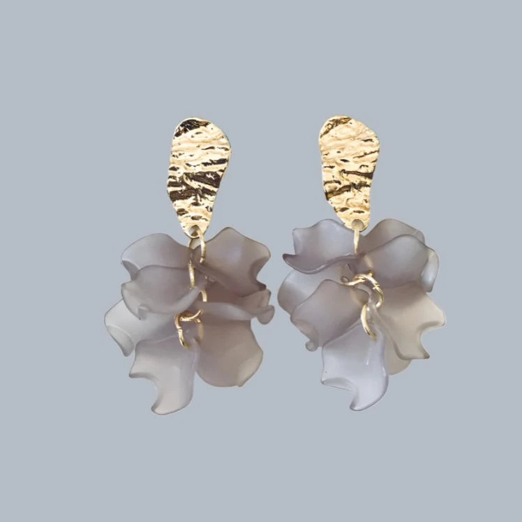 Gray petal flower earrings