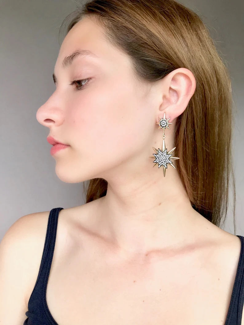 Large crystal star earrings