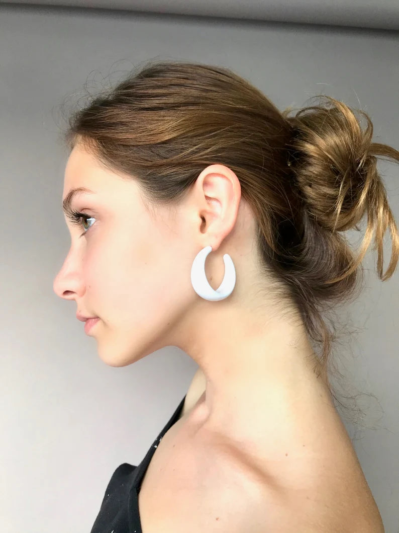 White acrylic hoop earrings