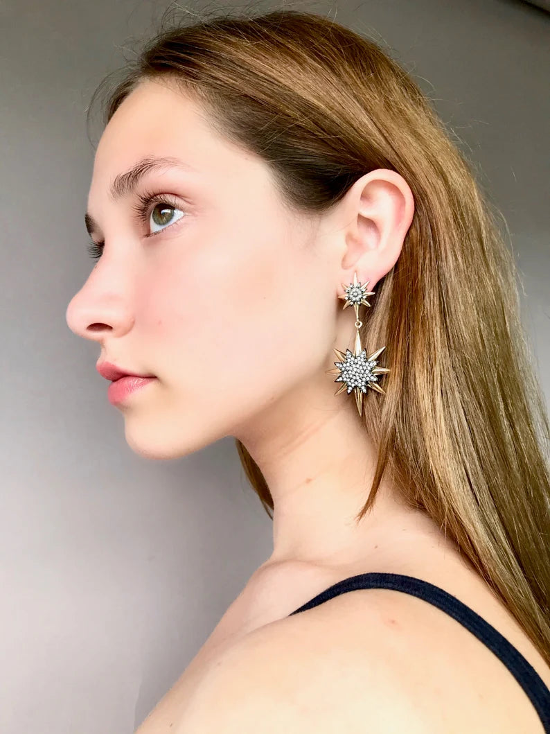 Large crystal star earrings