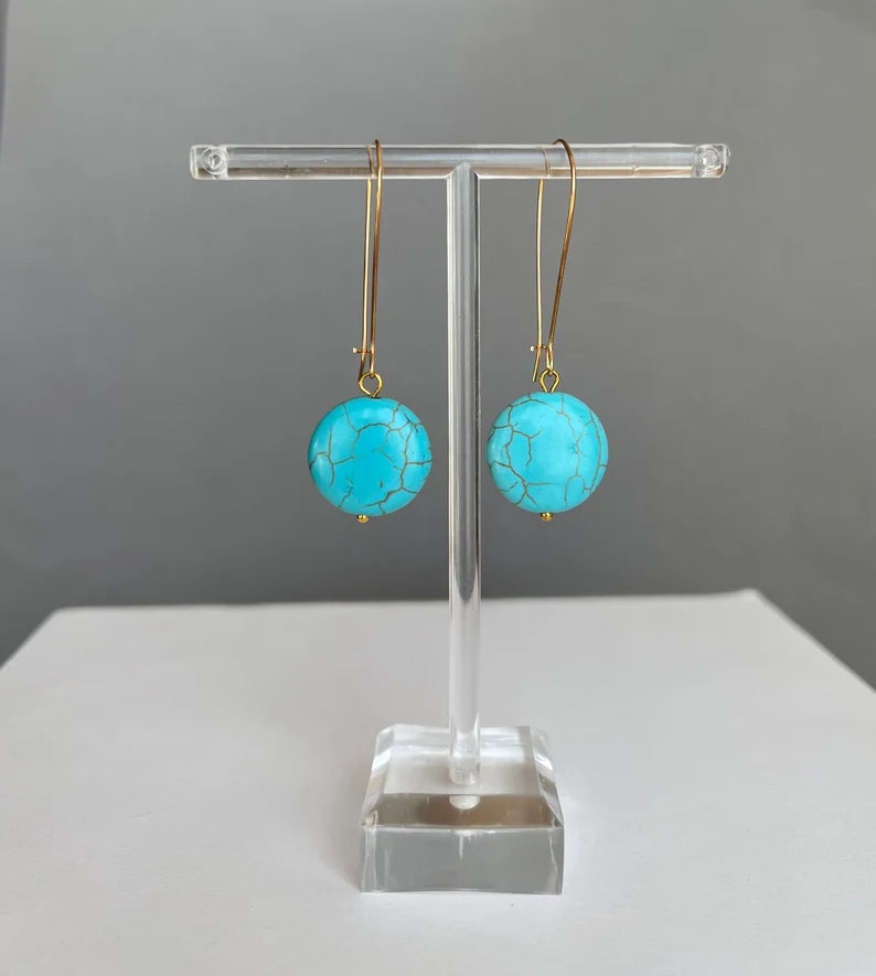 Turquoise disk drop earrings