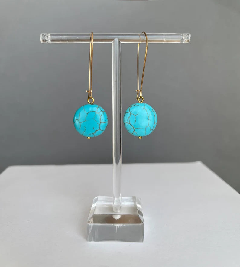 Turquoise disk drop earrings