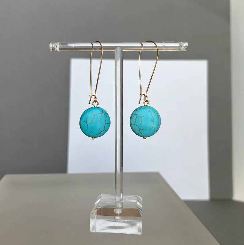 Turquoise disk drop earrings