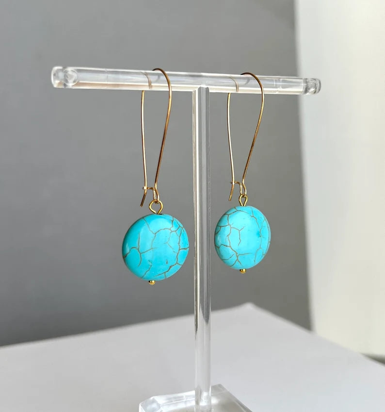 Turquoise disk drop earrings