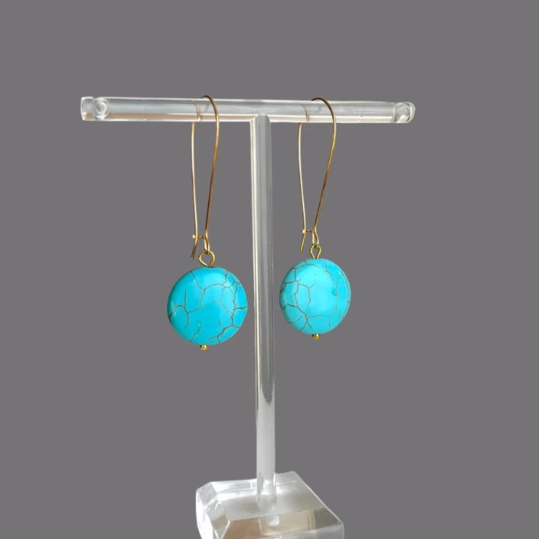 Turquoise disk drop earrings