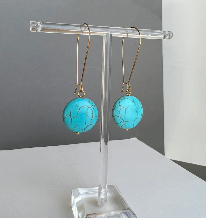 Turquoise disk drop earrings