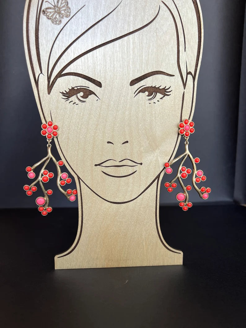 Coral flower branch earrings