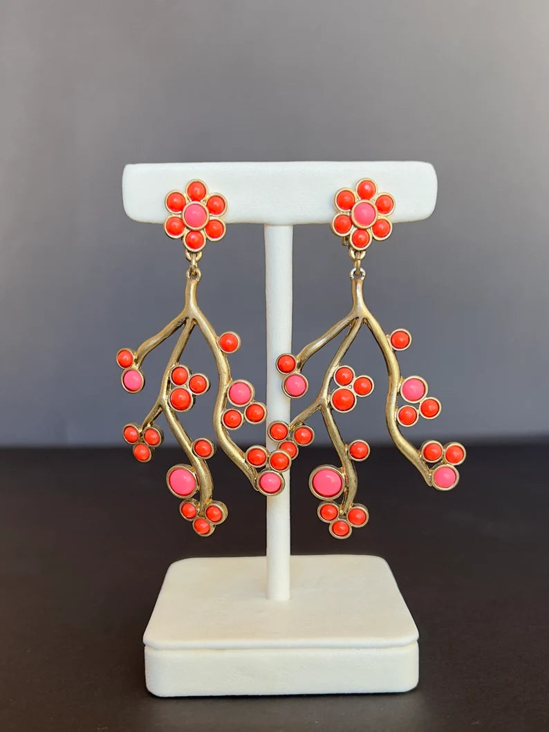 Coral flower branch earrings