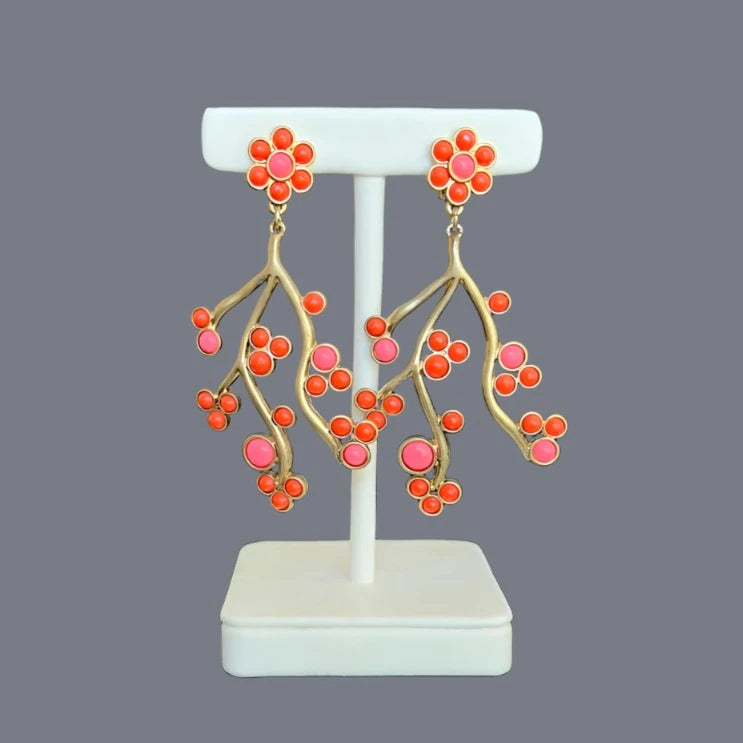Coral flower branch earrings