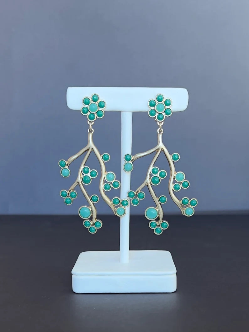 Coral flower branch earrings