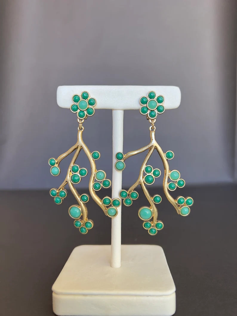 Coral flower branch earrings