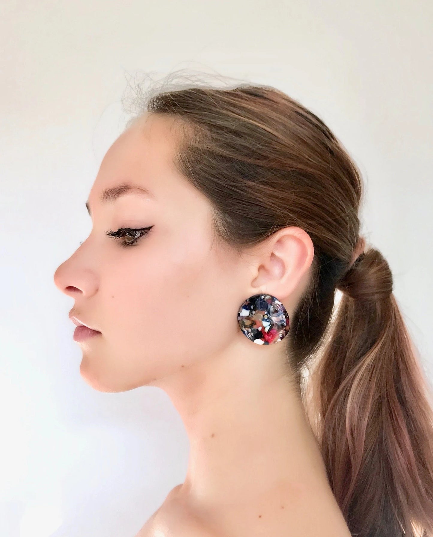 Rainbow disc stud earrings