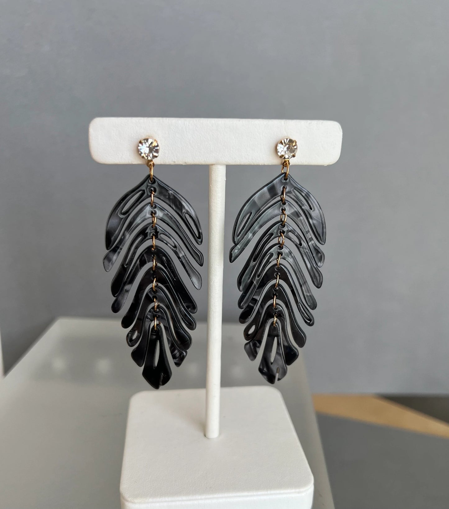 Black leaf boho earrings