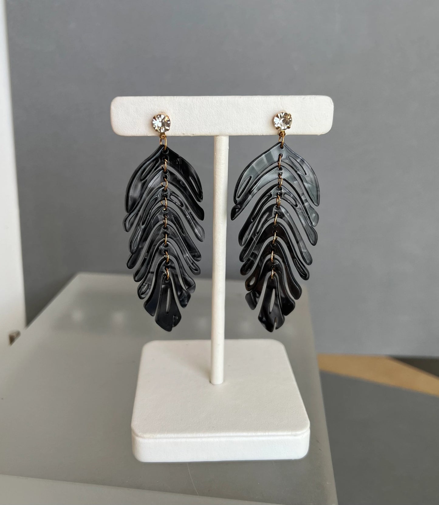 Black leaf boho earrings