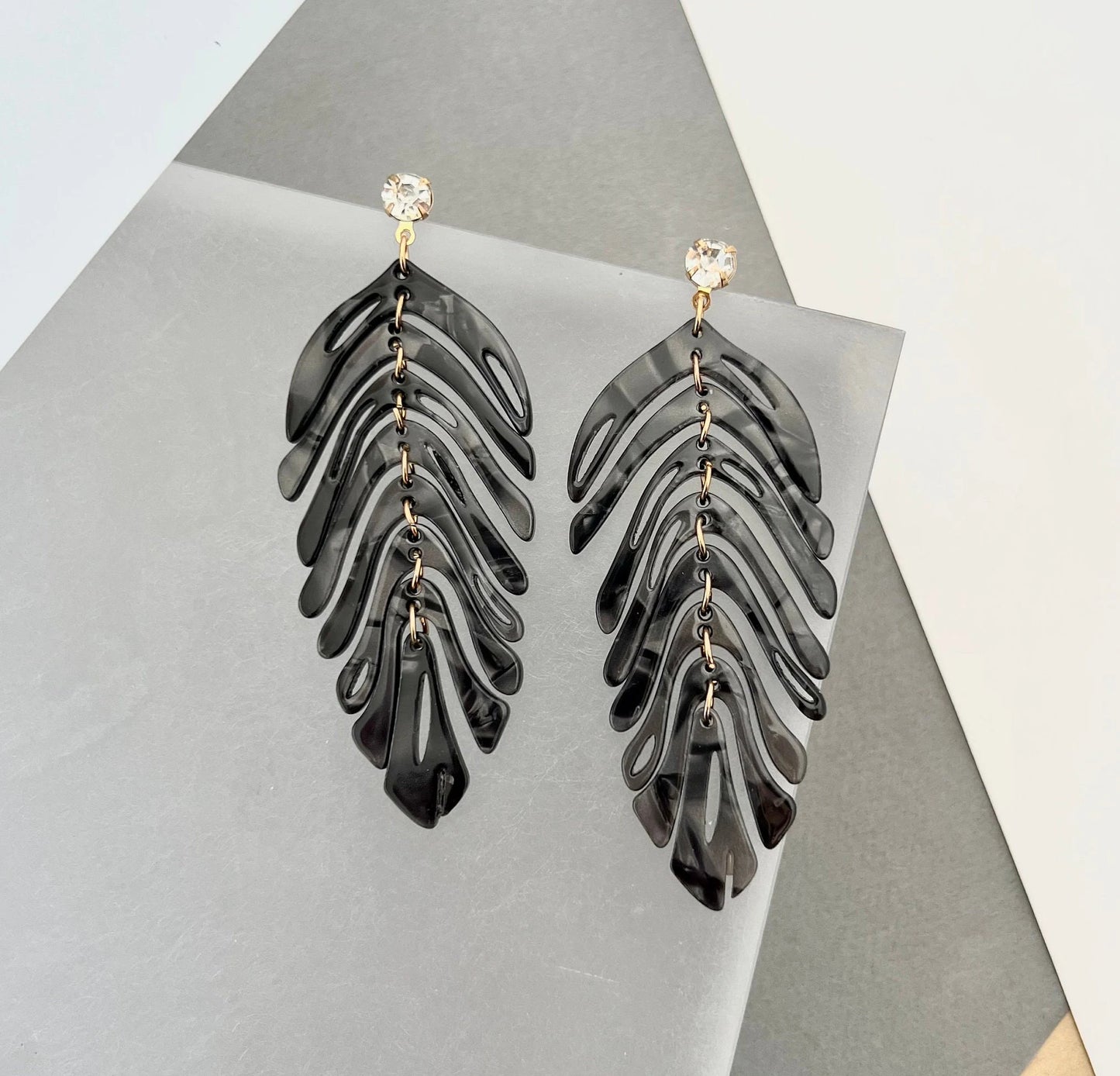 Black leaf boho earrings