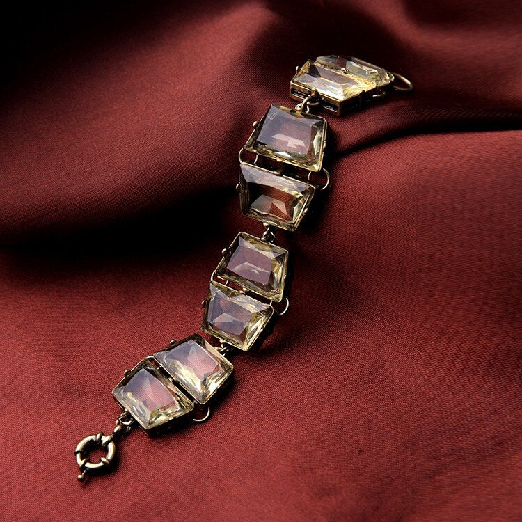 Crystal Amber Bracelet, Statement Vintage Inspired Bronze Bracelet, Elegant Gift for Her