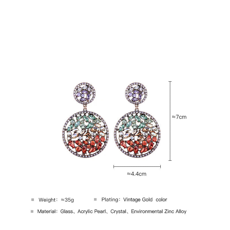 Statement crystal earrings, large crystal disk earrings, multi color earrings,