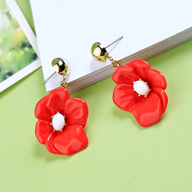 Red flower earrings