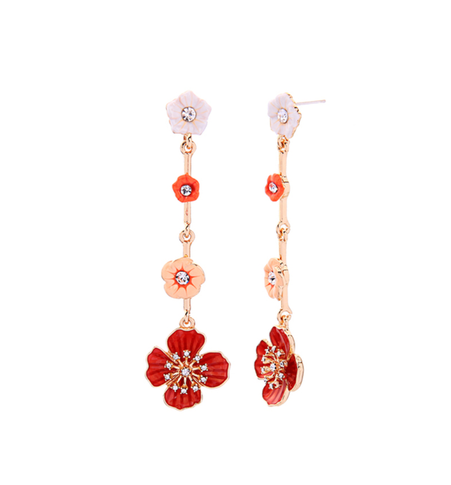 Red flower earrings