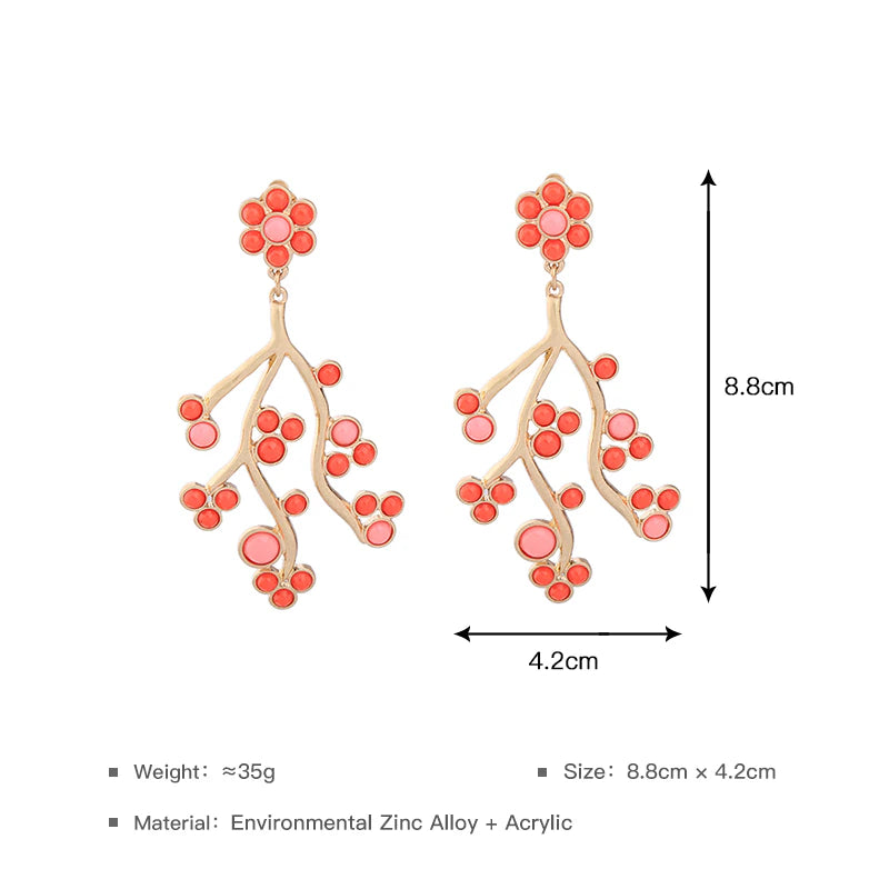 Green flower branch earrings