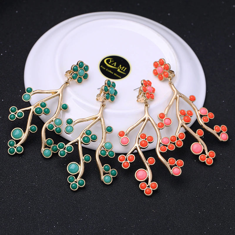 Coral flower branch earrings