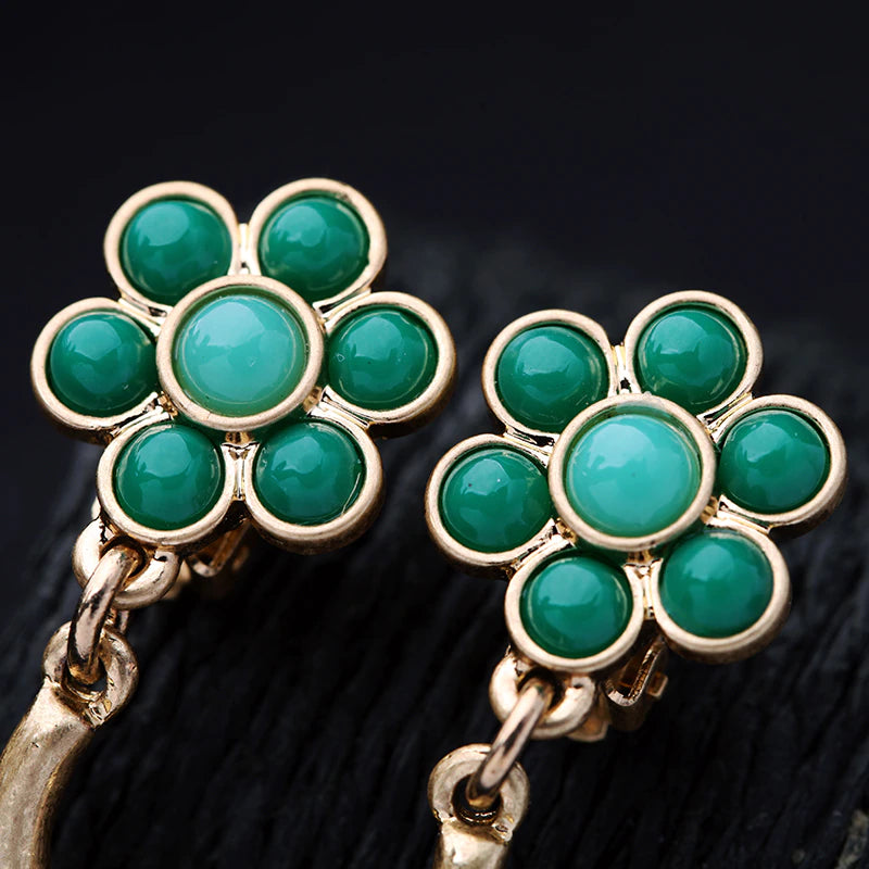 Green flower branch earrings