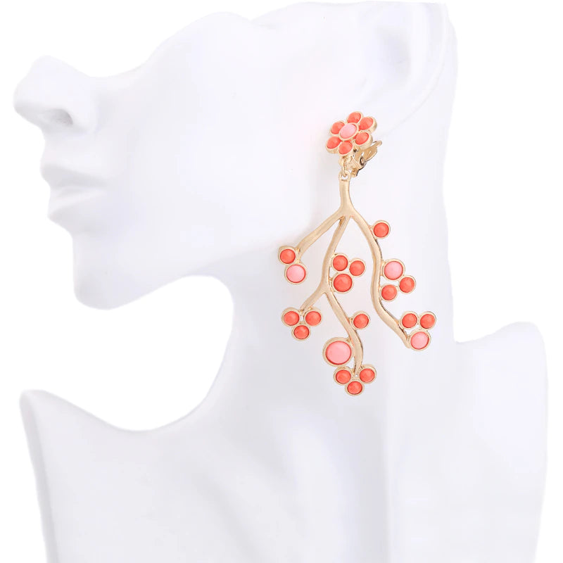 Coral flower branch earrings