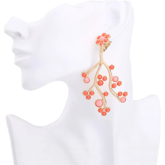 Coral flower branch earrings