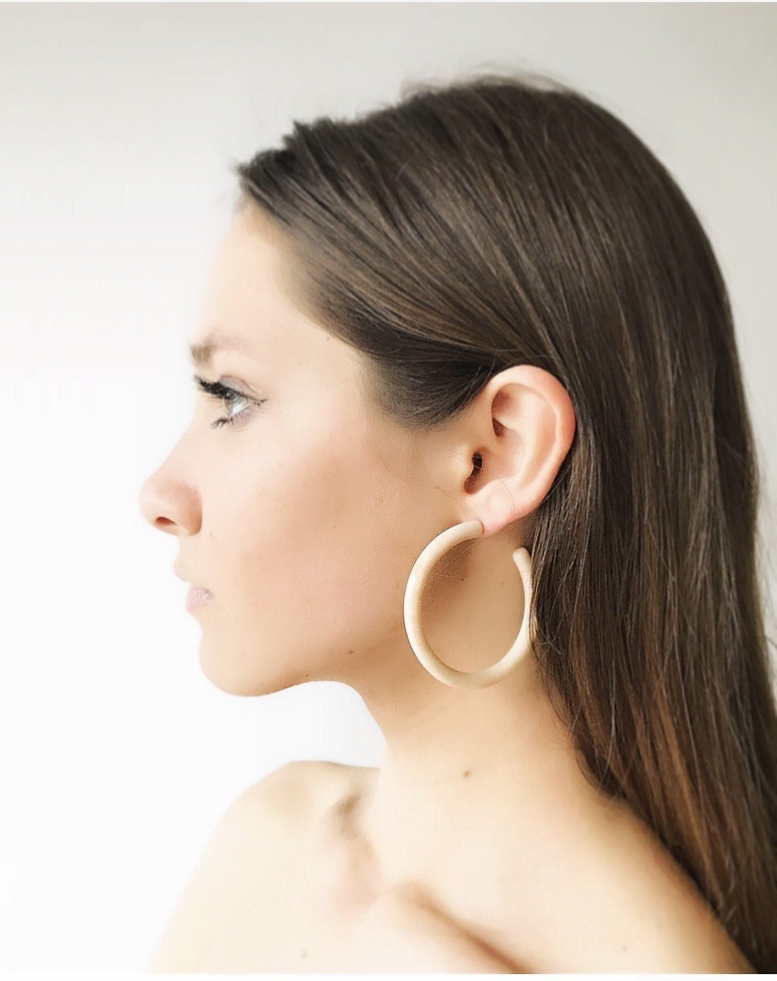Large beige hoop earrings