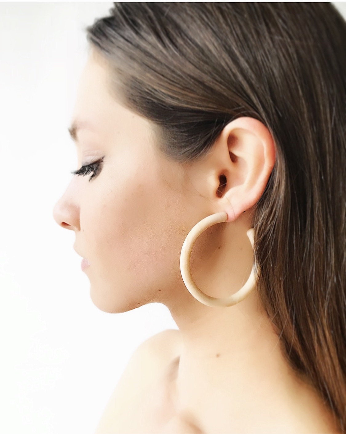 Large beige hoop earrings