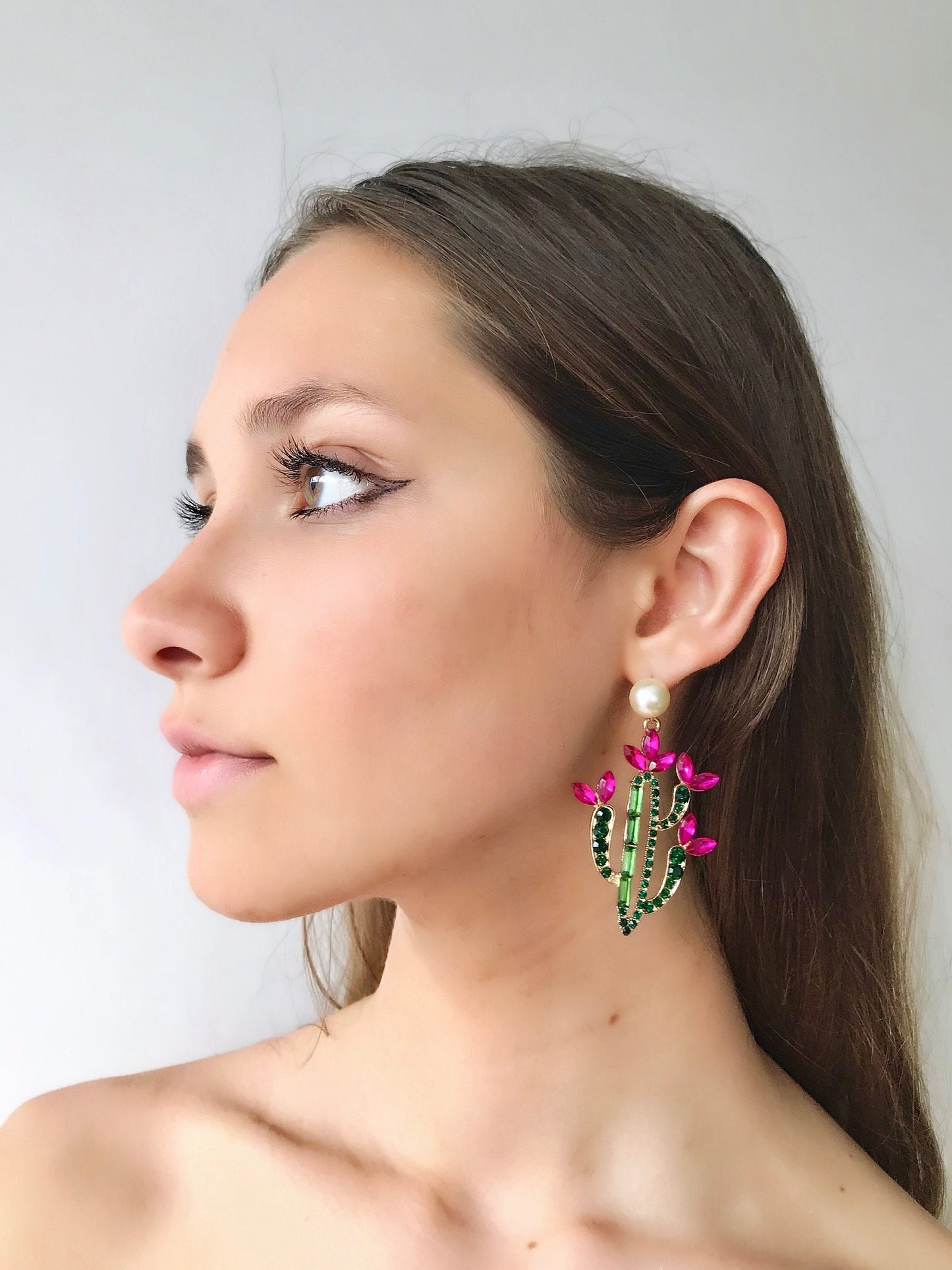 Cactus flower statement rhinestone earrings