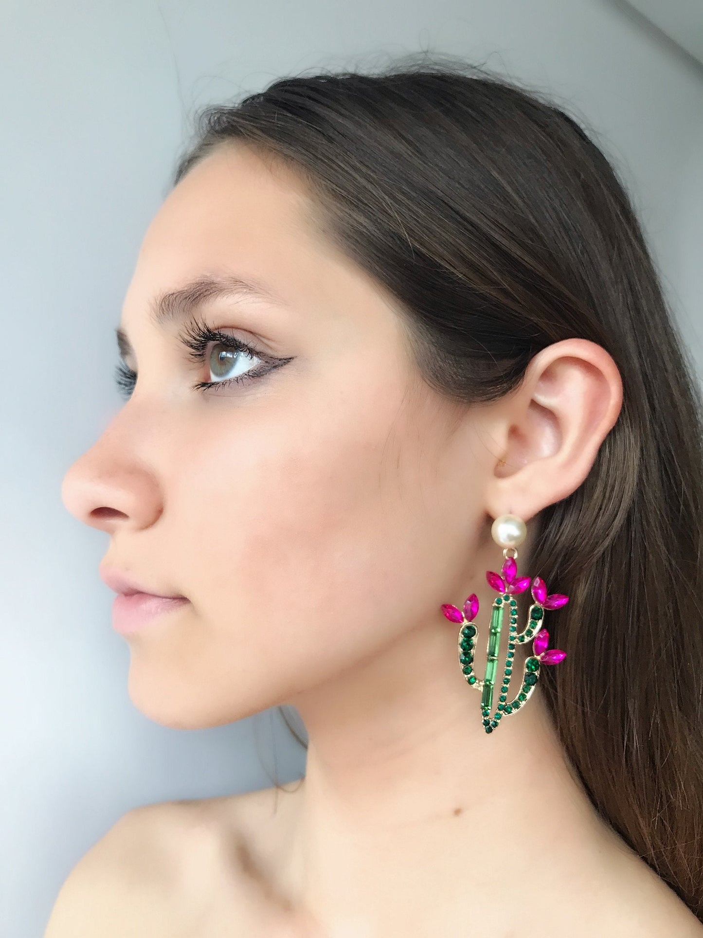 Cactus flower statement rhinestone earrings