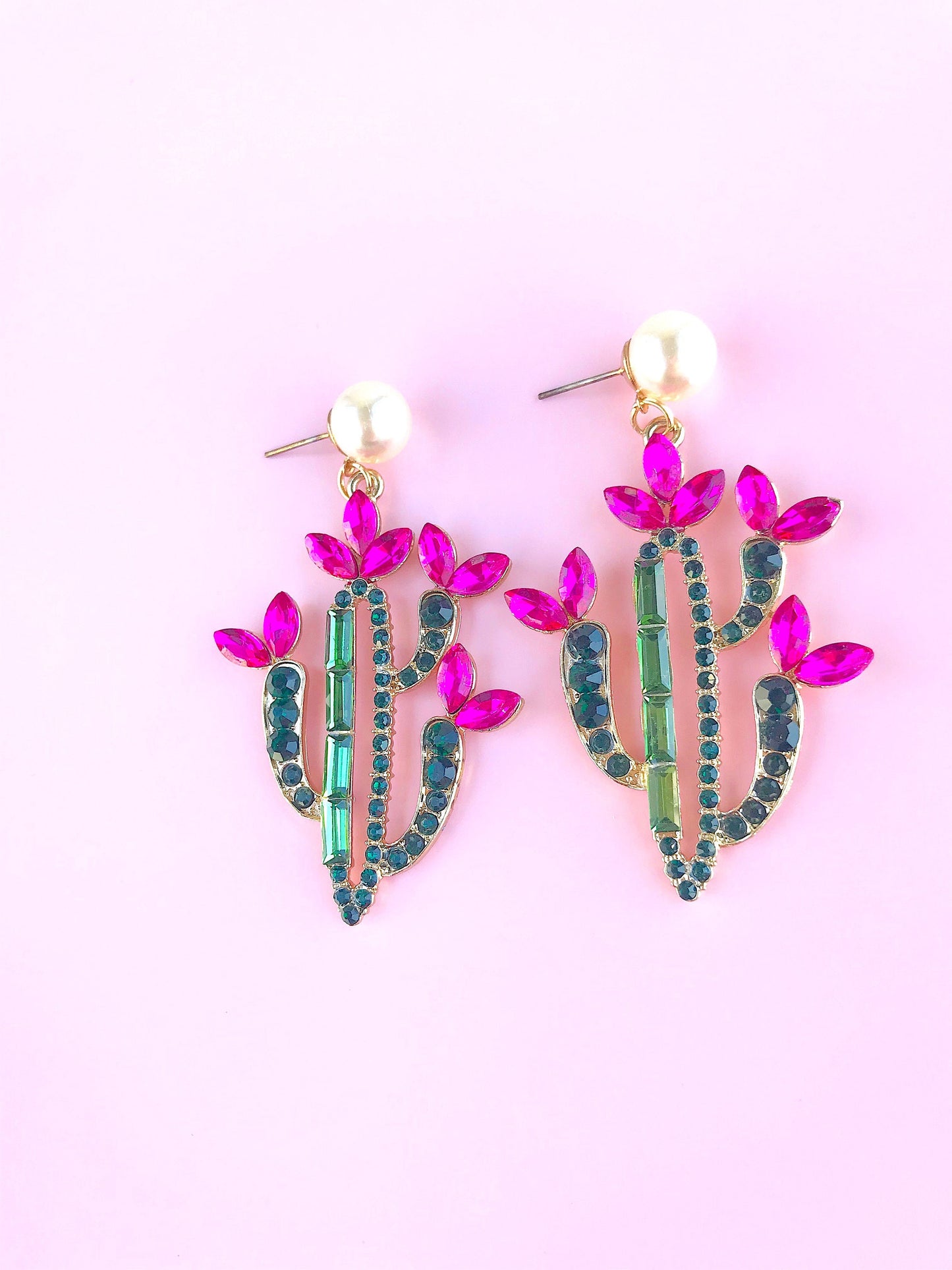 Cactus flower statement rhinestone earrings