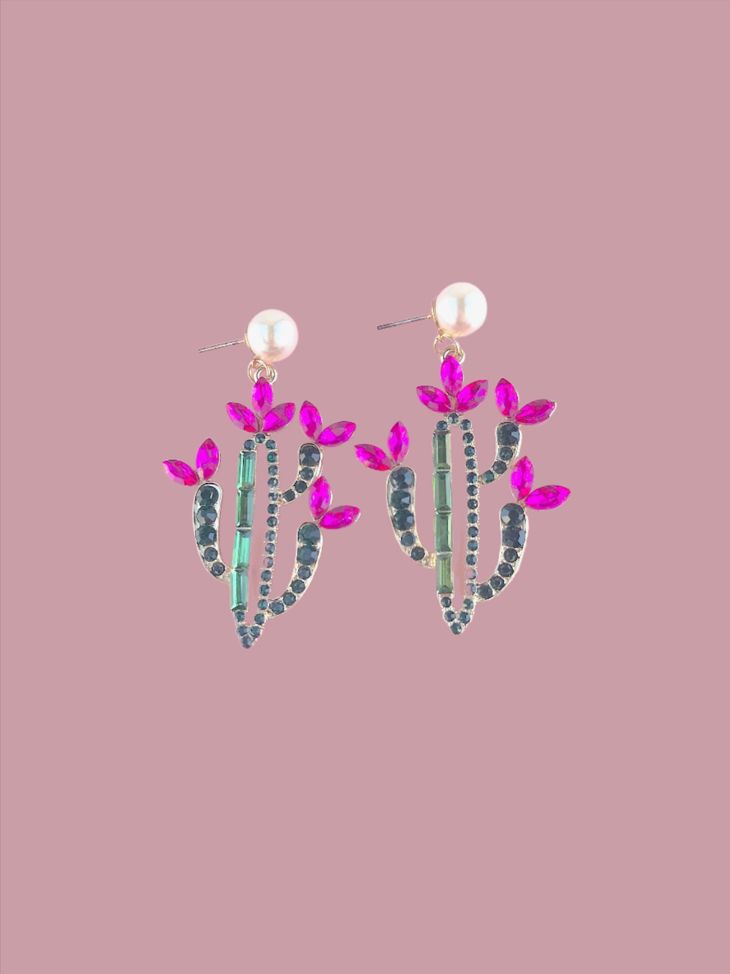 Cactus flower crystal earrings