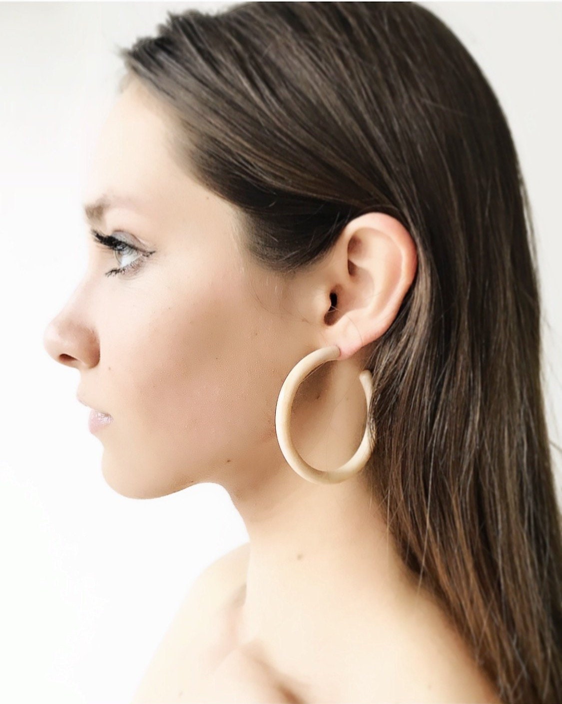 Large beige hoop earrings