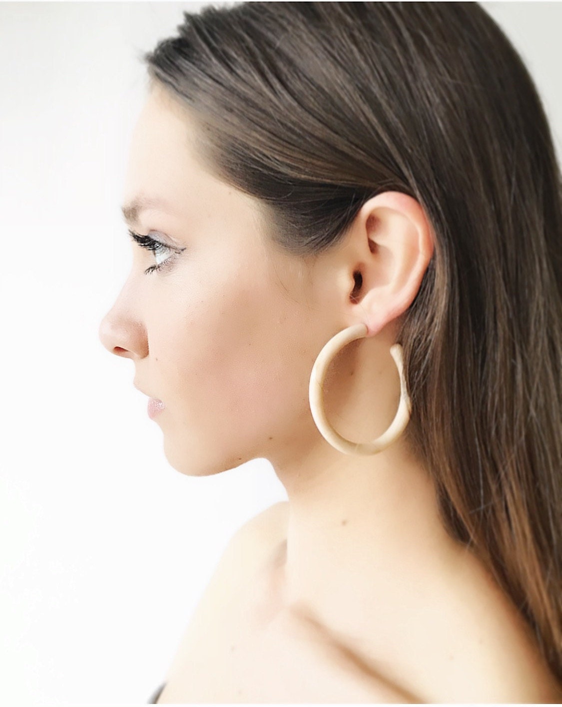 Large beige hoop earrings