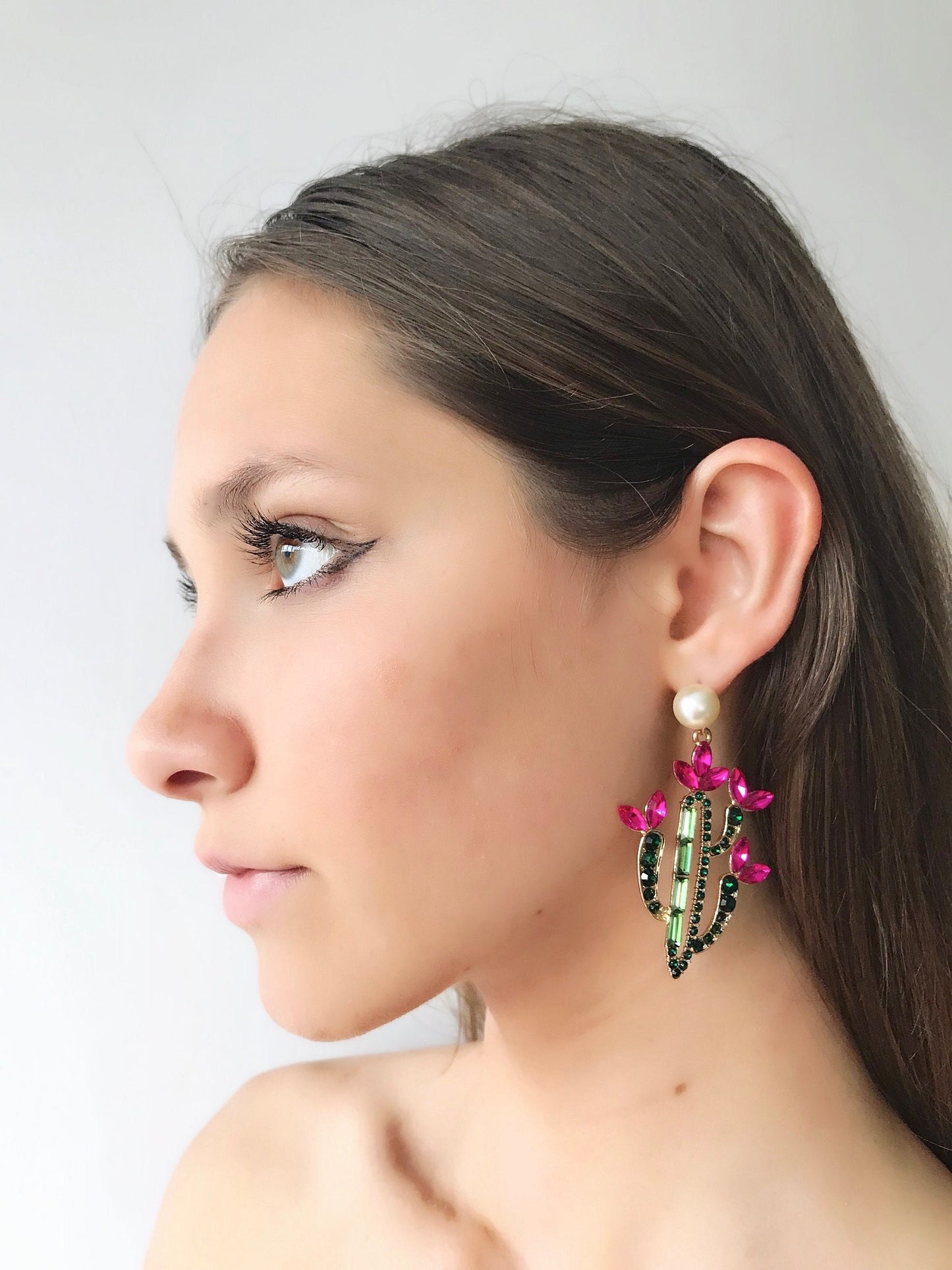Cactus flower statement rhinestone earrings