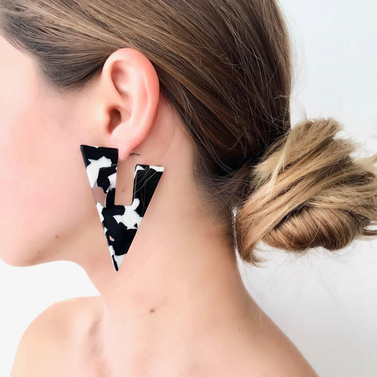 Black and white triangle earrings
