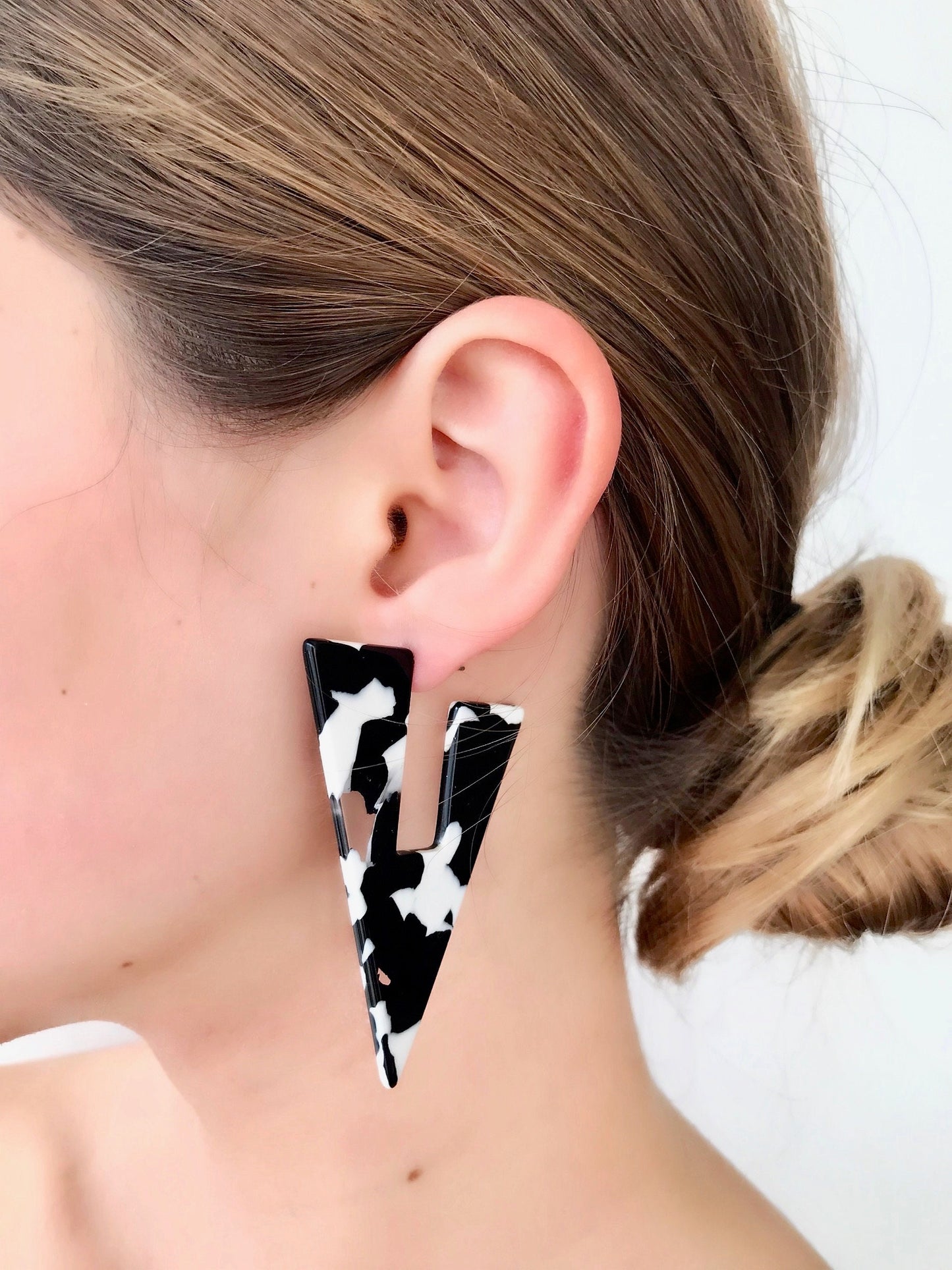 Black and white triangle earrings