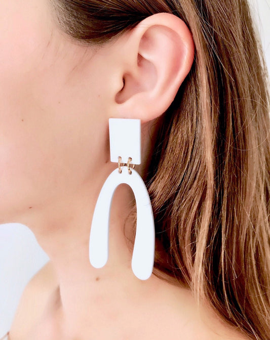 White arch earrings