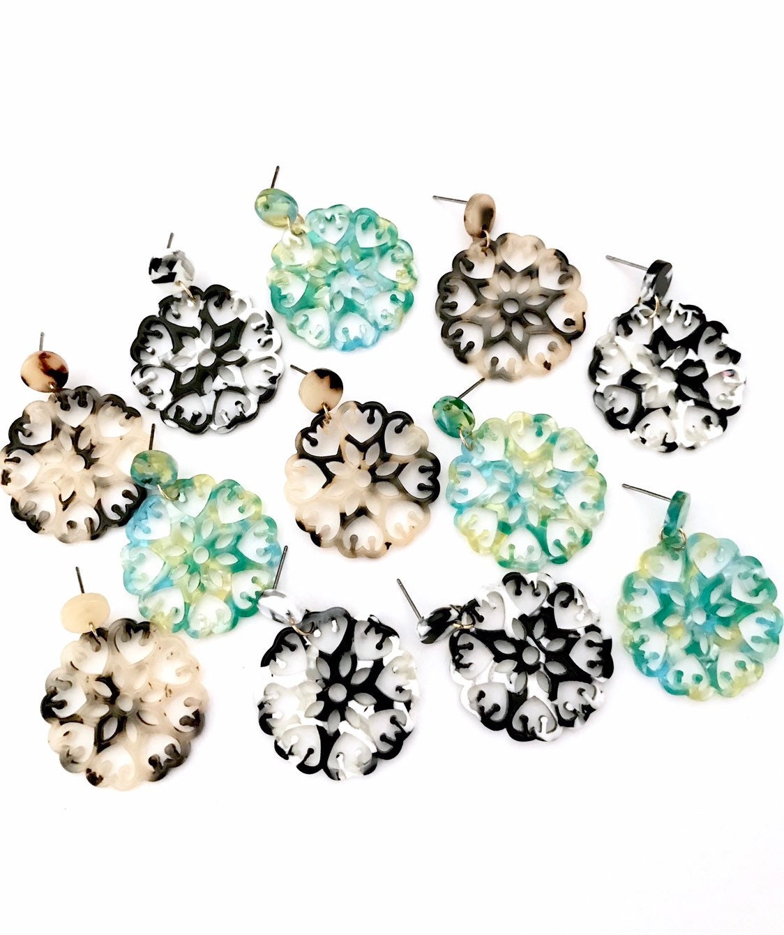 Green flower earrings