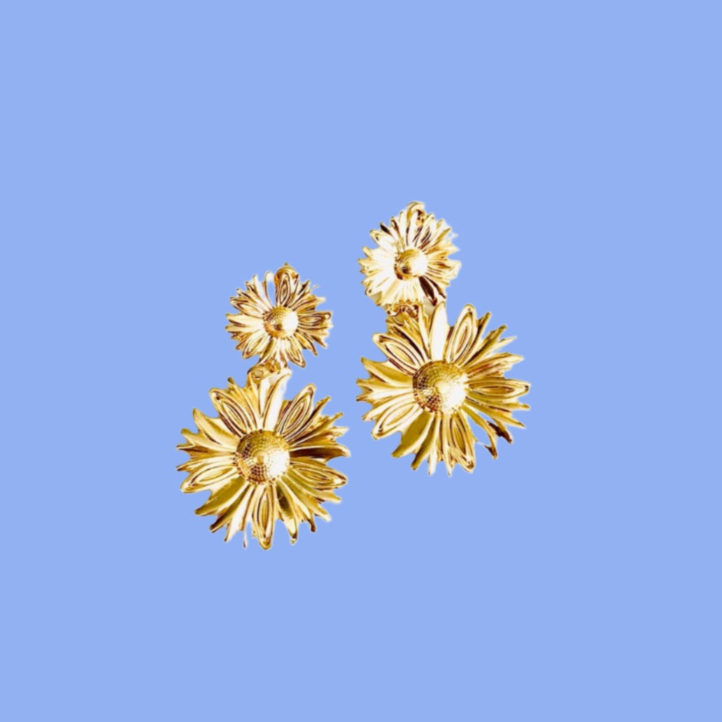 Gold sunflower earrings