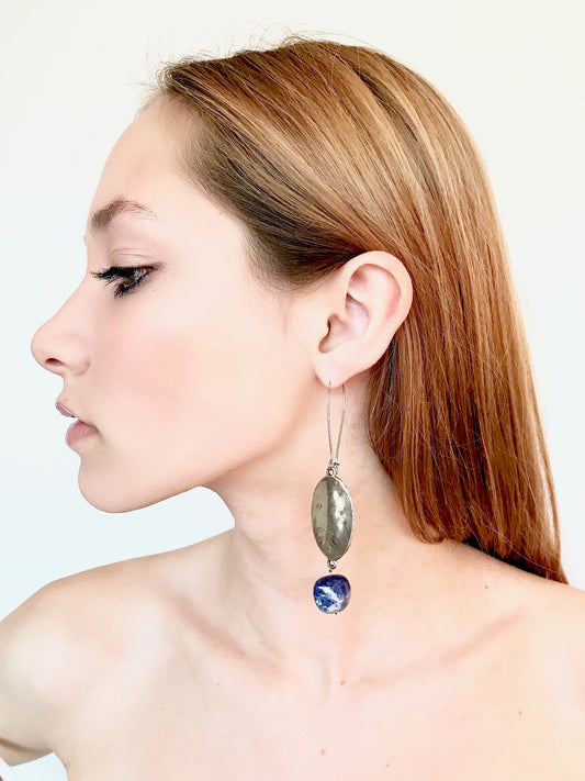 Jasper and silver statement drop earrings